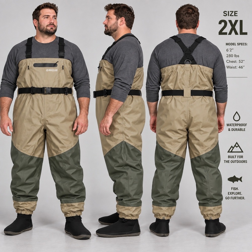 Magellan Outdoors Fish Gear Mens 2XL Stockingfoot Waders Tan Olive Waterproof